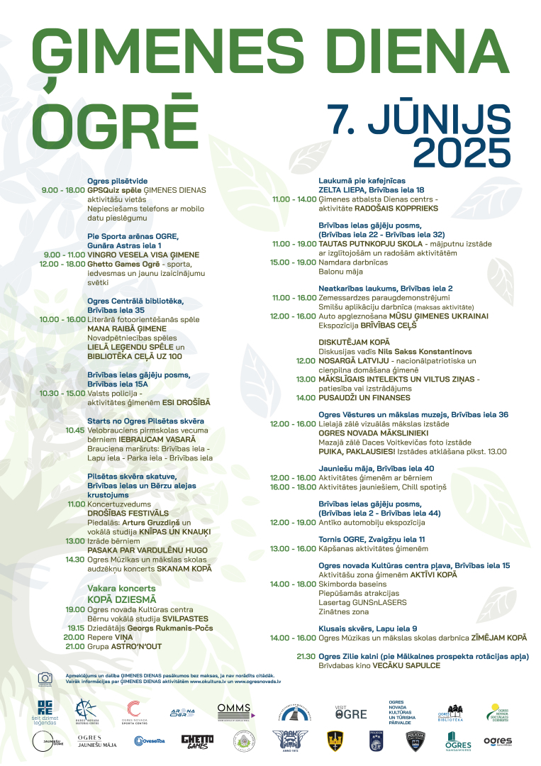Programma Ģimenes dienai Ogrē 2025. gada 7. jūnijā