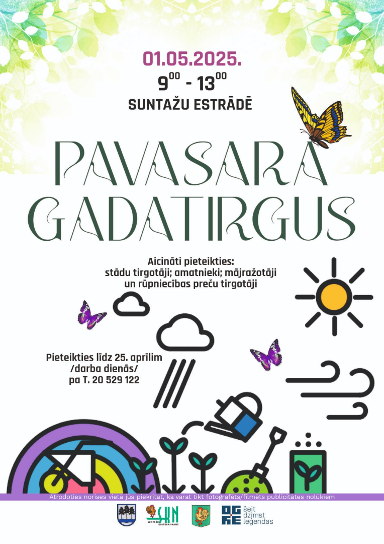Pavasara gadatirgus Suntažu estrādē 1. maijā no plkst. 9.00 līdz 13.00