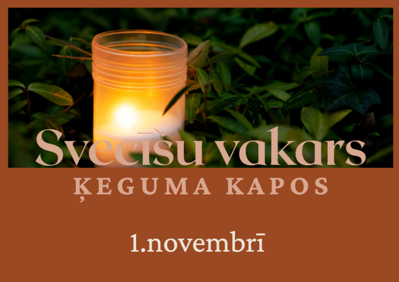 Afiša ar tekstu "Svecīšu vakars Ķeguma kapos 1. novembrī"
