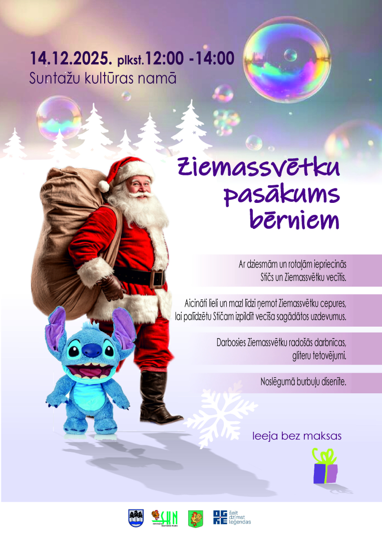 Afišā Ziemassvētku vecītis, ziepju burbuļi un Stičs