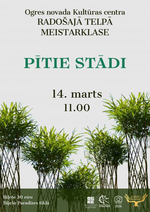 Afiša ar informāciju par pasākumu un pīto stādu attēlu