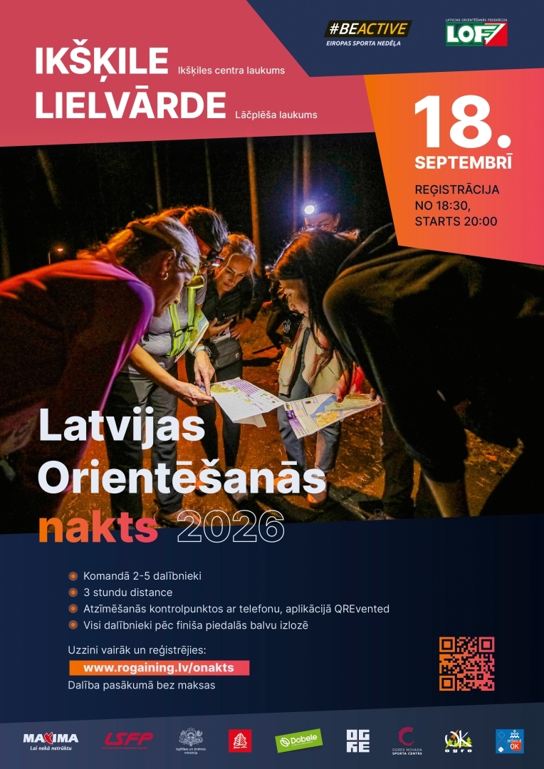 18. septembrī Latvijas Orientēšanās nakts ietvaros Ikšķilē un Lielvārdē norisināsies orientēšanās nakts.