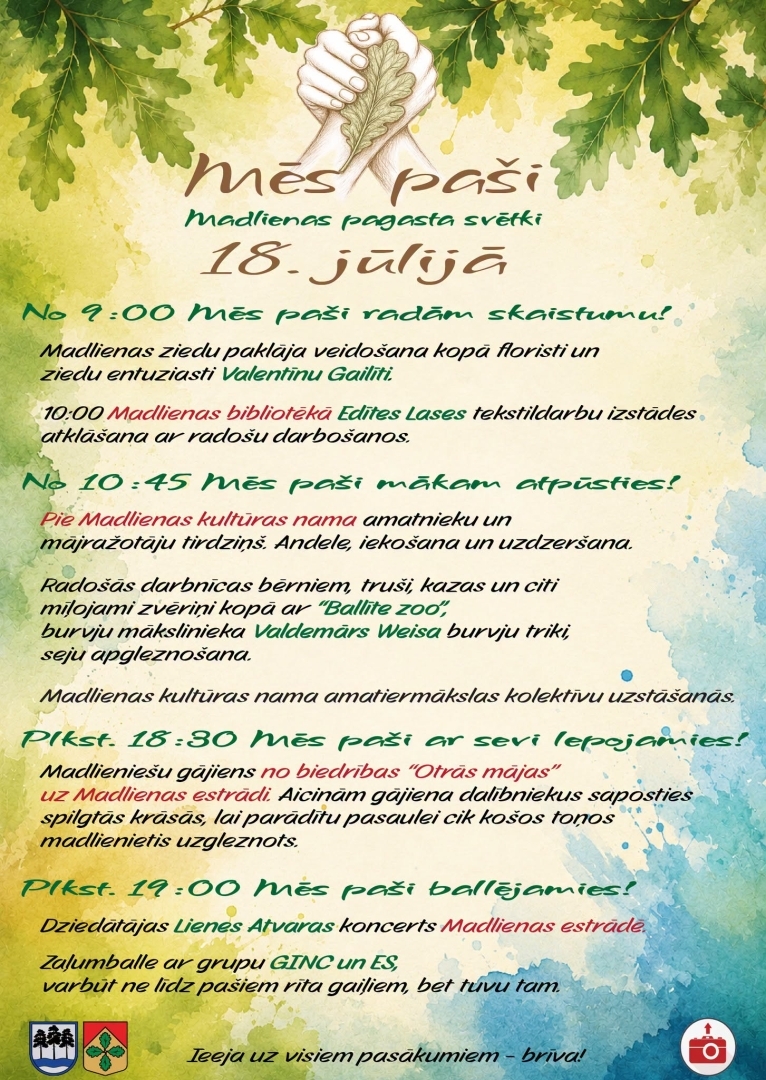Madlienas pagasta svētki "Mēs paši" 18. jūlijā. Dažādas aktivitātes no plkst. 9.00.