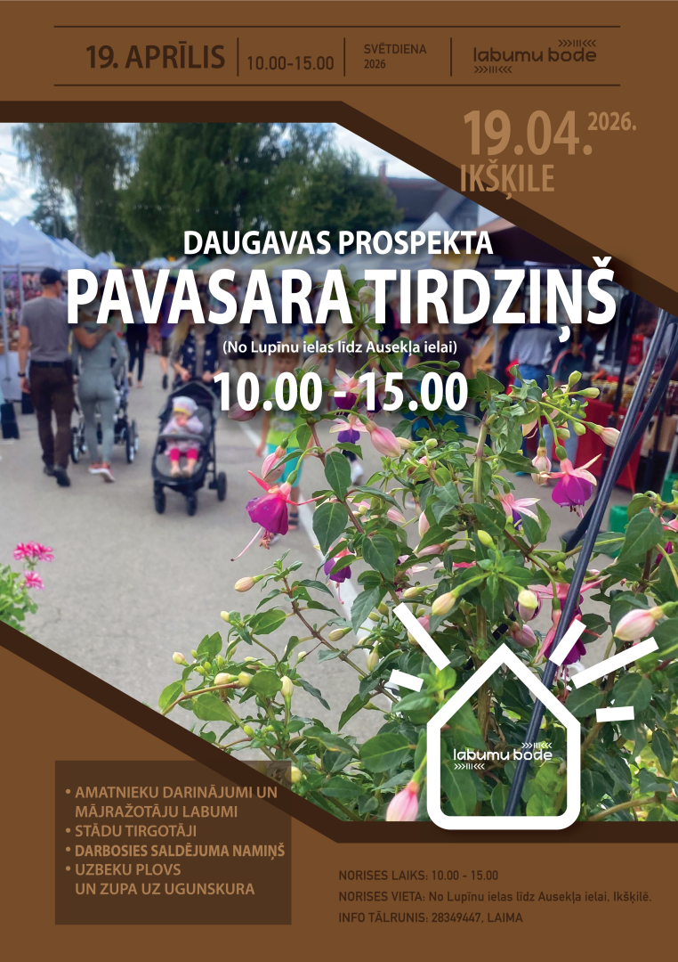 DAUGAVAS PROSPEKTA 🌺PAVASARA TIRDZIŅŠ🌺 19.04. | 10.00-15.00 • AMATNIEKU DARINĀJUMI UN MĀJRAŽOTĀJU LABUMI • STĀDU TIRGOTĀJI • VAIRĀK KĀ 100 TIRGOTĀJI • UZBEKU PLOVS UN ZUPA UZ UGUNSKURA • SALDĒJUMA NAMIŅŠ / NORISES VIETA: IKŠĶILĒ, Daugavas prospektā 63 (no Lupīnu ielas līdz Ausekļa ielai) Kontakti saziņai :28349447
