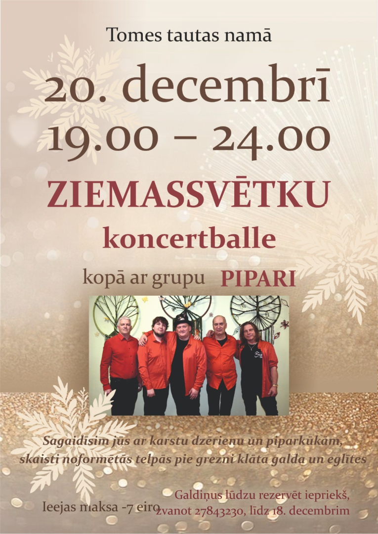 Afiša ar grupu "Pipari" koncertballei Tomē 20. decembrī