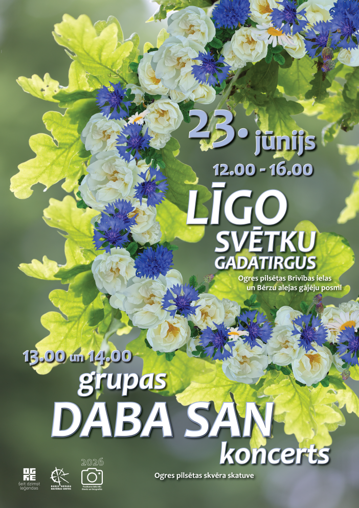 23. jūnijs plkst. 12.00 - 16.00 Brīvības ielas gājēju posms LĪGO SVĒTKU GADATIRGUS  Pilsēta skvēra skatuve 13.00 un 14.00 Grupas DABA SAN koncerts