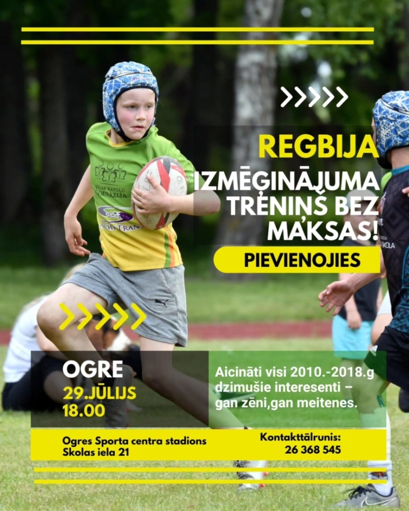 29. jūlijā plkst. 18.00 Ogres novada sporta centra stadionā notiks labdarības fonda “R.R. fonds” rīkotais “Izmēģini regbiju!” pasākums. Tā mērķis ir iepazīstināt bērnus un jauniešus ar regbiju, un interesentiem dot iespēju pievienoties fonda nodrošinātajiem bezmaksas regbija treniņiem Rīgā. 