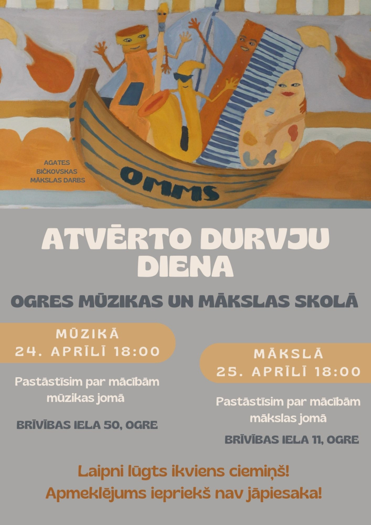 Atvērto durvju diena Ogres Mūzikas un mākslas skolā 24. un 25. aprīlī plkst. 18.30