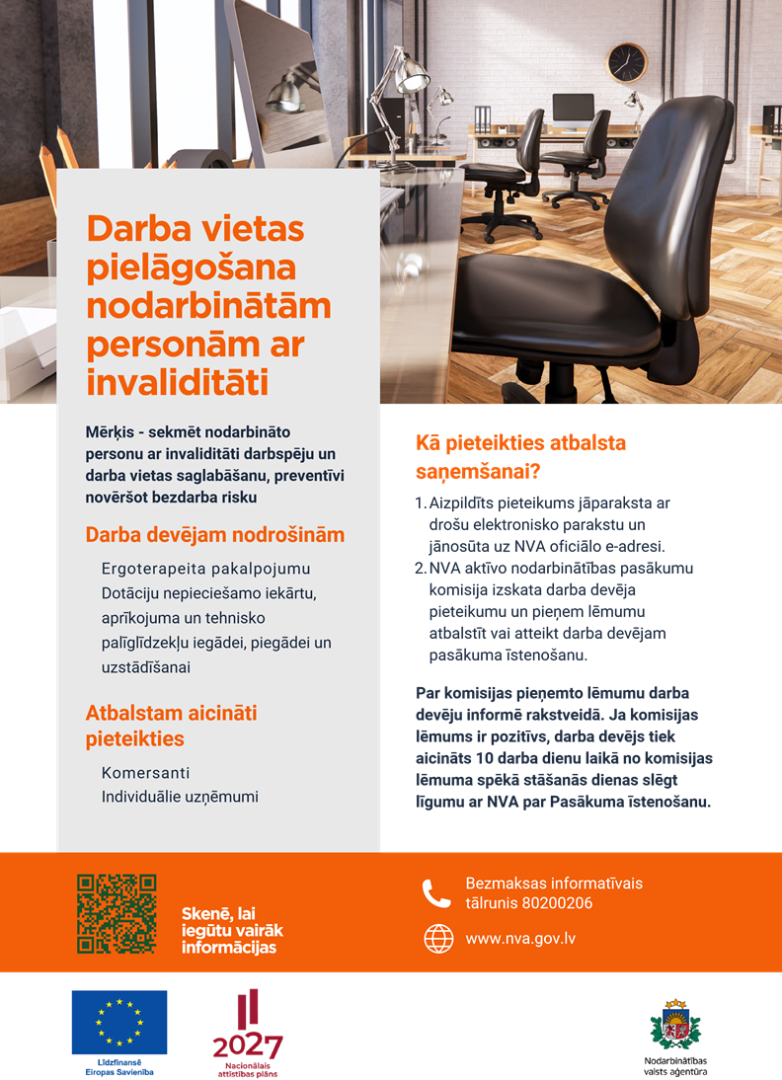 Darba devējiem, kuri nodarbina cilvēkus ar invaliditāti,  NVA piedāvā atbalstu – ergoterapeita pakalpojumu un līdz 1000 eiro darba vietas pielāgošanai 