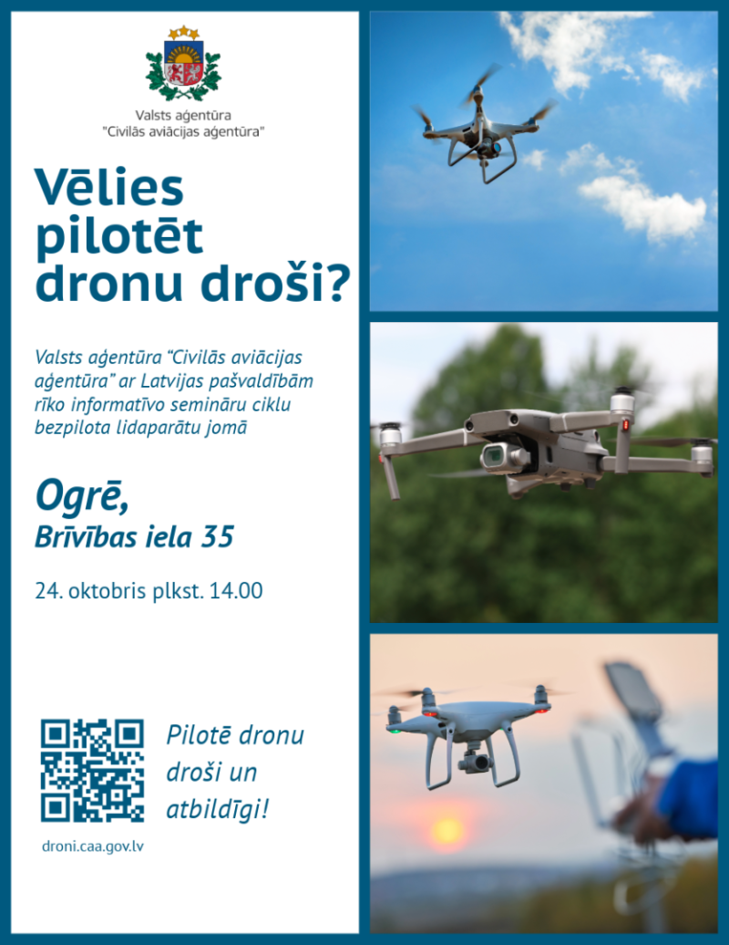 Seminārs par dronu pilotēšanu Ogrē. Attēla droni