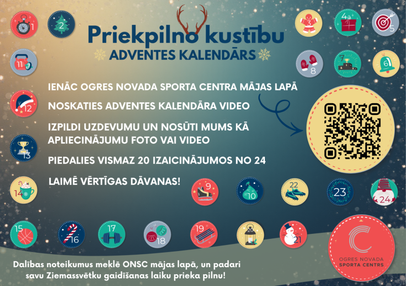 Priekpilno kustību Adventes kalendārs aktīvām aktivitātēm