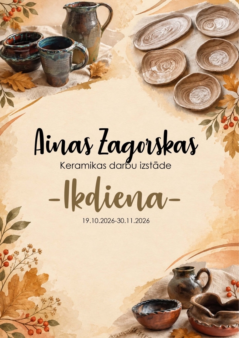 Keramiķes un skolotājas Ainas Zagorskas keramikas darbu izstāde Tomes bibliotēkā līdz 30. novembrim