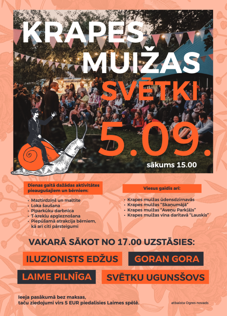 5. septembrī no plkst. 15.00 gaidīsim jūs mūsu kopienas saimniecībās, bet pievakarē tiksimies Skaņumājas "Zaļajā skatuvē", lai baudītu daudzveidīgu kultūras programmu - būs Iluzionists Edžus, Goran Gora un Laime pilnīga, kā arī svētku uguņošana! 15.00-18.00 pie "Skaņumājas" Dienas gaitā dažādas aktivitātes pieaugušajiem un bērniem