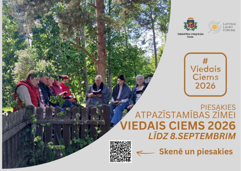 Latvijas Lauku forums izsludina pieteikšanos Atpazīstamības zīmei "VIEDAIS CIEMS 2026", aicinot aktīvas Latvijas lauku kopienas pieteikties līdz 8. septembrim.