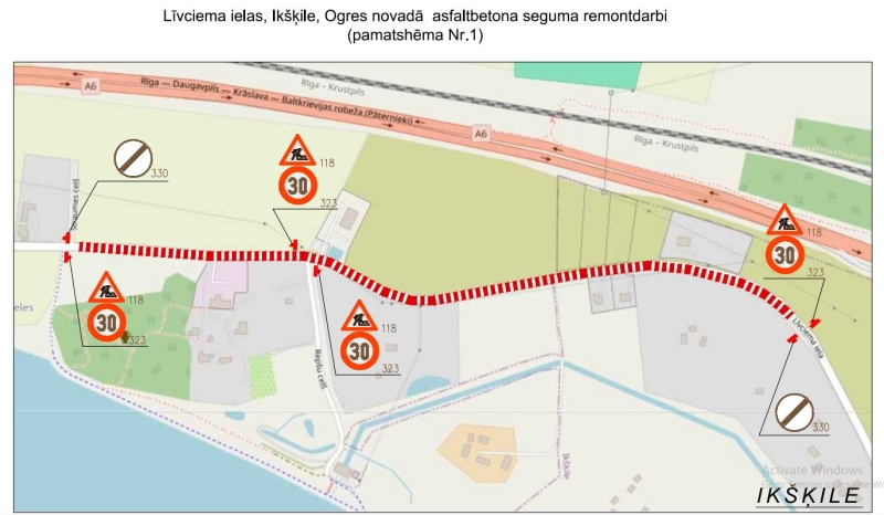 Šī gada 23. jūlijā laika posmā no plkst. 9.00 līdz 18.00 notiks šķembu kārtas asfaltbetona seguma ieklāšanas darbi ar ieklājēju. Šajā laikā transportlīdzekļi īslaicīgi nevarēs šķērsot remontzonu.