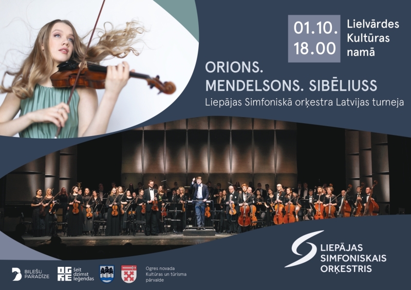 Šā gada 1. oktobrī plkst. 18.00 Lielvārdes pilsētas Kultūras namā Latvijas koncertturnejas ietvaros uzstāsies Liepājas Simfoniskais orķestris un vijolniece Elza Siliņa ar koncertprogrammu „Orions. Mendelsons. Sibēliuss”.  Programmā:  Selga Mence | Uvertīra “Orions” (pirmatskaņojums)  Fēlikss Mendelsons | Vijolkoncerts  Žans Sibēliuss | Otrā simfonija  Piedalās:  Elza Siliņa (vijole)  Liepājas Simfoniskas orķestris  Guntis Kuzma (diriģents)