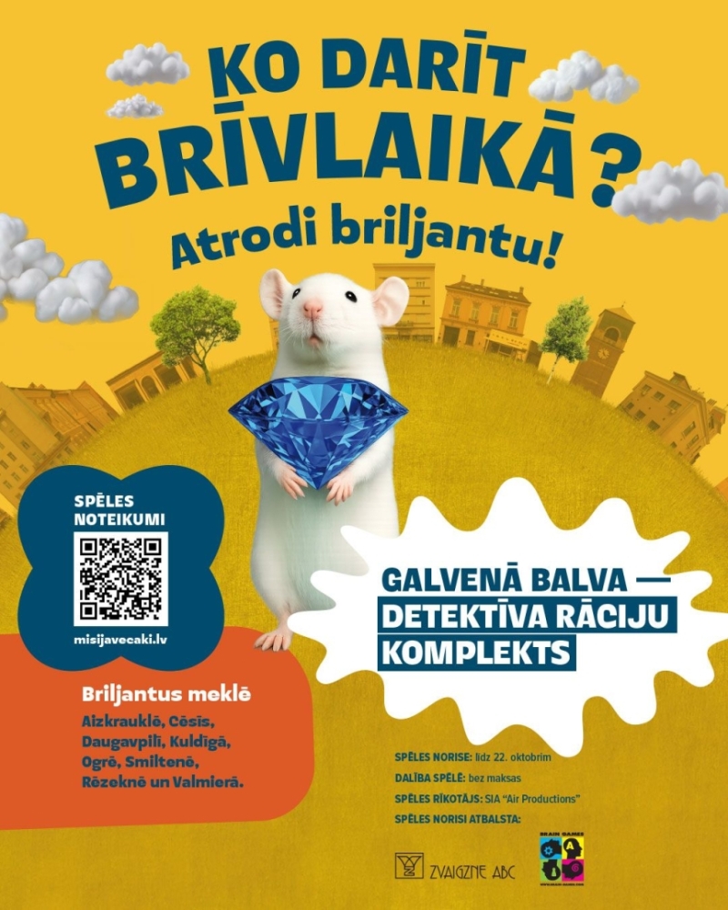 Pilsētvides spēles  “Atrodi briljantu!”, kas līdz 22. oktobrim norisinās arī Ogrē, afiša