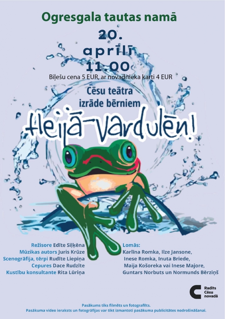 Ogresgala Tautas namā 20. aprīlī plkst. 11.00 Cēsu teātra izrāde bērniem&nbsp;“Heijā – Vardulēn!”