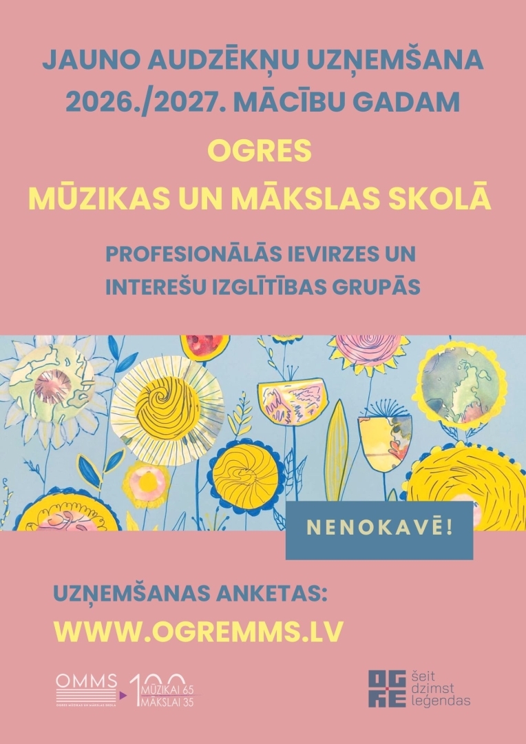 Norisinās audzēkņu uzņemšana Ogres Mūzikas un mākslas skolā 2026./2027. mācību gadam