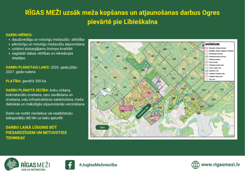 2026. gada jūlija otrajā pusē SIA “Rīgas meži” plāno sākt meža kopšanas, atjaunošanas un biotopu kvalitātes uzlabošanas darbus Ogres pievārtē, pie Lībieškalna. Darbi paredzēti gandrīz 200 ha teritorijā un tie notiks atbilstoši mežaudžu funkcionālajam zonējumam – dažādās teritorijas daļās, paredzot atšķirīgu darbu veidu un intensitāti.