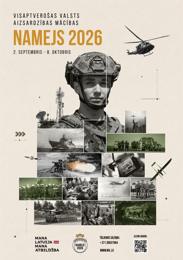 No 2. septembra līdz 8. oktobrim visā Latvijā norisināsies visaptverošās valsts aizsardzības mācības “Namejs 2026”