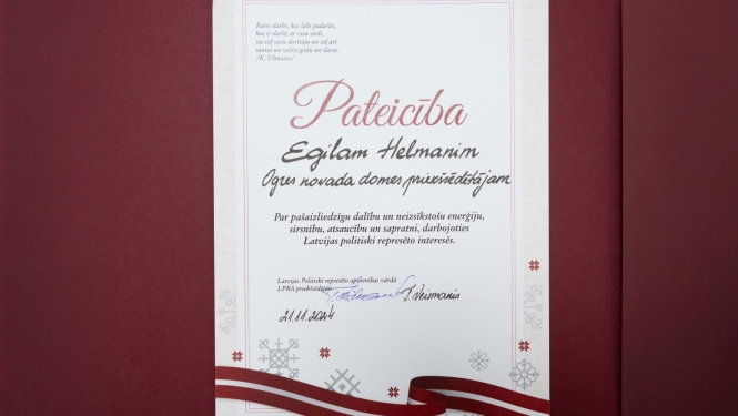 Pateicība E. Helmanim no Latvijas Politiski represēto apvienības