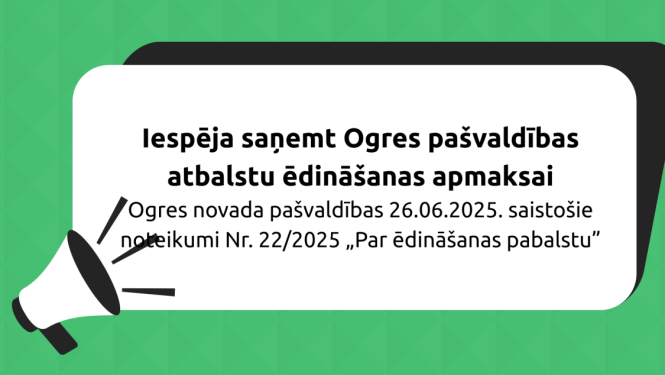 Iespēja saņemt Ogres pašvaldības atbalstu ēdināšanas apmaksai