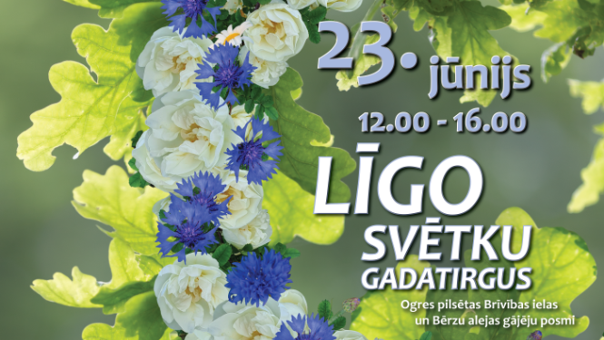 23. jūnijs plkst. 12.00 - 16.00 Brīvības ielas gājēju posms LĪGO SVĒTKU GADATIRGUS  Pilsēta skvēra skatuve 13.00 un 14.00 Grupas DABA SAN koncerts