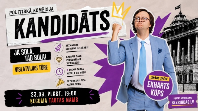 23. septembrī plkst. 19.00 Ķeguma Tautas namā Riharda Čerkovska jeb Ekharta Kūpa jaunā stāvizrāde “Kandidāts”.