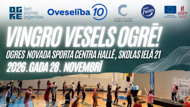 28. novembrī, sestdien, no plkst. 9.00 aicinām piedalīties šī gada noslēdzošajā pasākumā “Vingro vesels Ogrē!”, kas norisināsies Ogres novada sporta centra hallē (Skolas ielā 21). Šoreiz, atzīmējot Oveselība 10 gadu jubileju, esam sarūpējuši īpaši daudzveidīgu programmu ar deviņām dažāda veida un intensitātes vingrošanas nodarbībām. No spēka un funkcionālajiem treniņiem līdz deju fitnesam, pilatēm un stiepšanās vingrinājumiem – ikvienam būs iespēja atrast savām interesēm un fiziskajai sagatavotībai piemērot