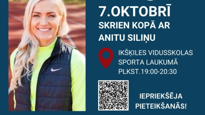 Ogres novada sporta centrs 7. oktobrī no plkst. 19.00–20.30 aicina ikvienu piedalīties koptreniņā ar Latvijas garo distanču skrējēju, vairākkārtēju valsts čempioni, vieglatlētikas treneri un veselīga dzīvesveida entuziasti Anitu Siliņu.