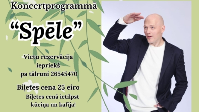 9.oktobrī plkst.19.00 Ķeipenes Tautas nama Mazajā zālē tikšanās ar aktieriem Ingu Misāni - Grasbergu un Gundaru Grasbergu koncertprogrammā “Spēle”.  Vietu rezervācija iepriekš pa tālruni 26545470.  Biļetes cena 25 eiro  Biļetes cenā ietilpst kūciņa un kafija!   Pasākuma laikā filmēs un fotogrāfēs! 