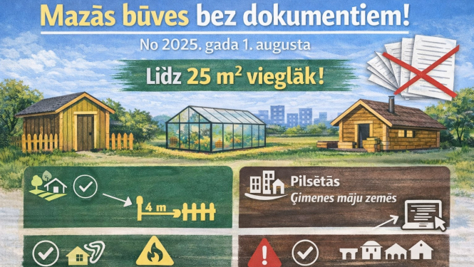 Mazās būves līdz 25 kvadrātmetriem iespējams uzstādīt bez saskaņojuma ar būvvaldi.
