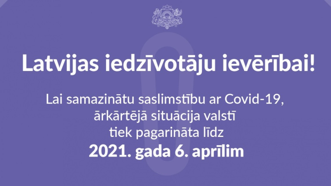 Ārkārtējo situāciju pagarina līdz 6. aprīlim