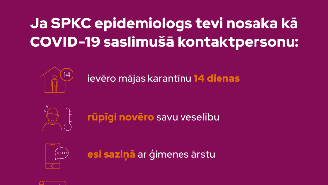 SPKC epidemiologu noteiktas kontaktpersonas mājas karantīnu varēs pārtraukt ātrāk