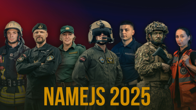 Latvijā norisināsies visaptverošas valsts aizsardzības mācības “Namejs 2025”. Attēlā karavīri un citu dienestu darbinieki formas tērpos