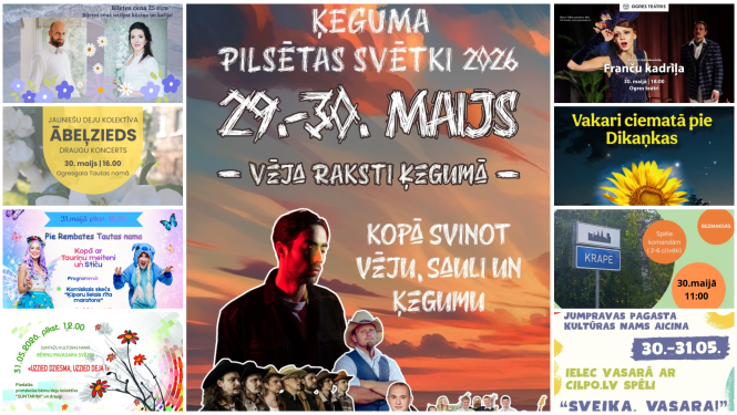 Nedēļas nogales pasākumu afišu kolāža
