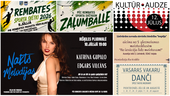 Nedēļas nogales pasākumu afišu kolāža