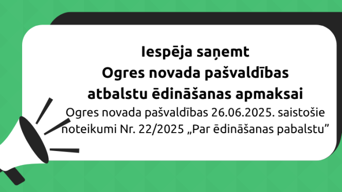 Infografika par iespēju saņemt Ogres pašvaldības atbalstu ēdināšanas apmaksai