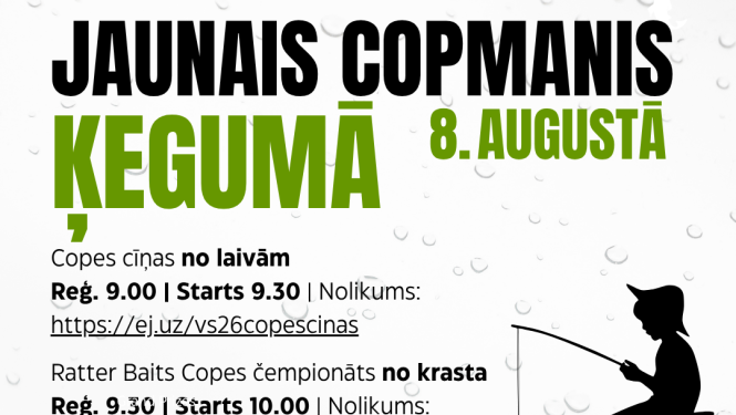Afiša ar informāciju par pasākumu "Jaunais copmanis Ķegumā" 8. augustā 