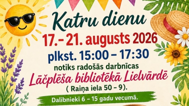 Afiša ar informāciju par radošajām darbnīcām Lielvārdes bibliotēkā