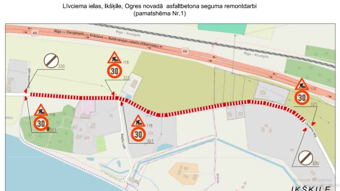 Šī gada 23. jūlijā laika posmā no plkst. 9.00 līdz 18.00 notiks šķembu kārtas asfaltbetona seguma ieklāšanas darbi ar ieklājēju. Šajā laikā transportlīdzekļi īslaicīgi nevarēs šķērsot remontzonu.