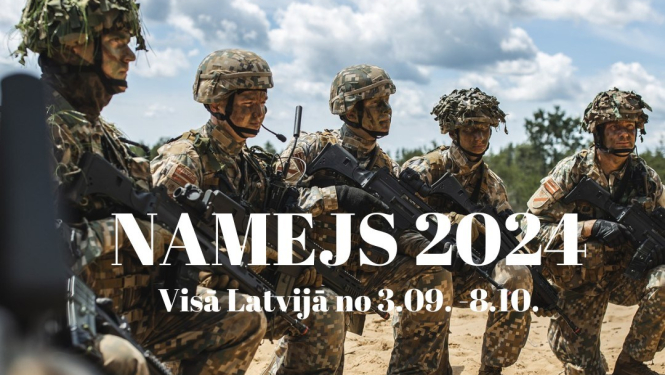 Zemessargu attēls un uzraksts "Namejs 2024. Visā Latvijā no 8. septembra līdz 9. oktobrim."