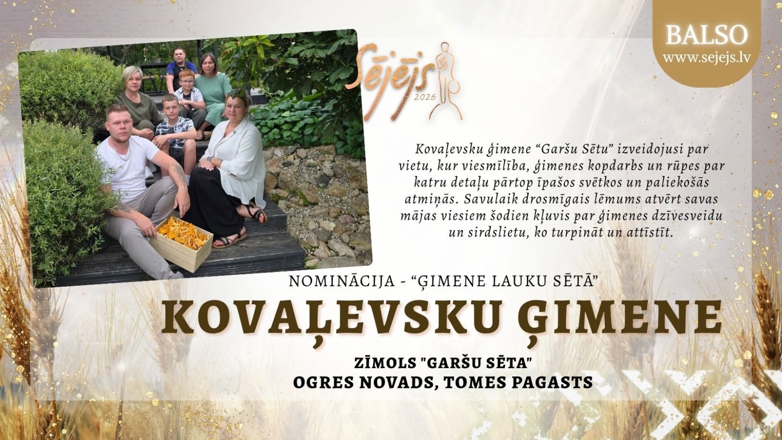 Konkursa "Sējējs 2026" nominants - Kovaļevsku ģimene