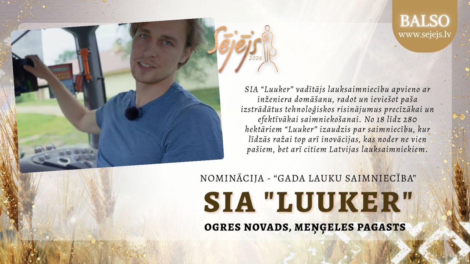 Konkursa "Sējējs 2026" nominants SIA "LUUKER"