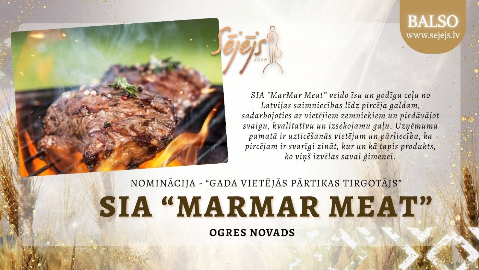 Konkursa "Sējējs 2026" nominants SIA "MARMAR MEAT"