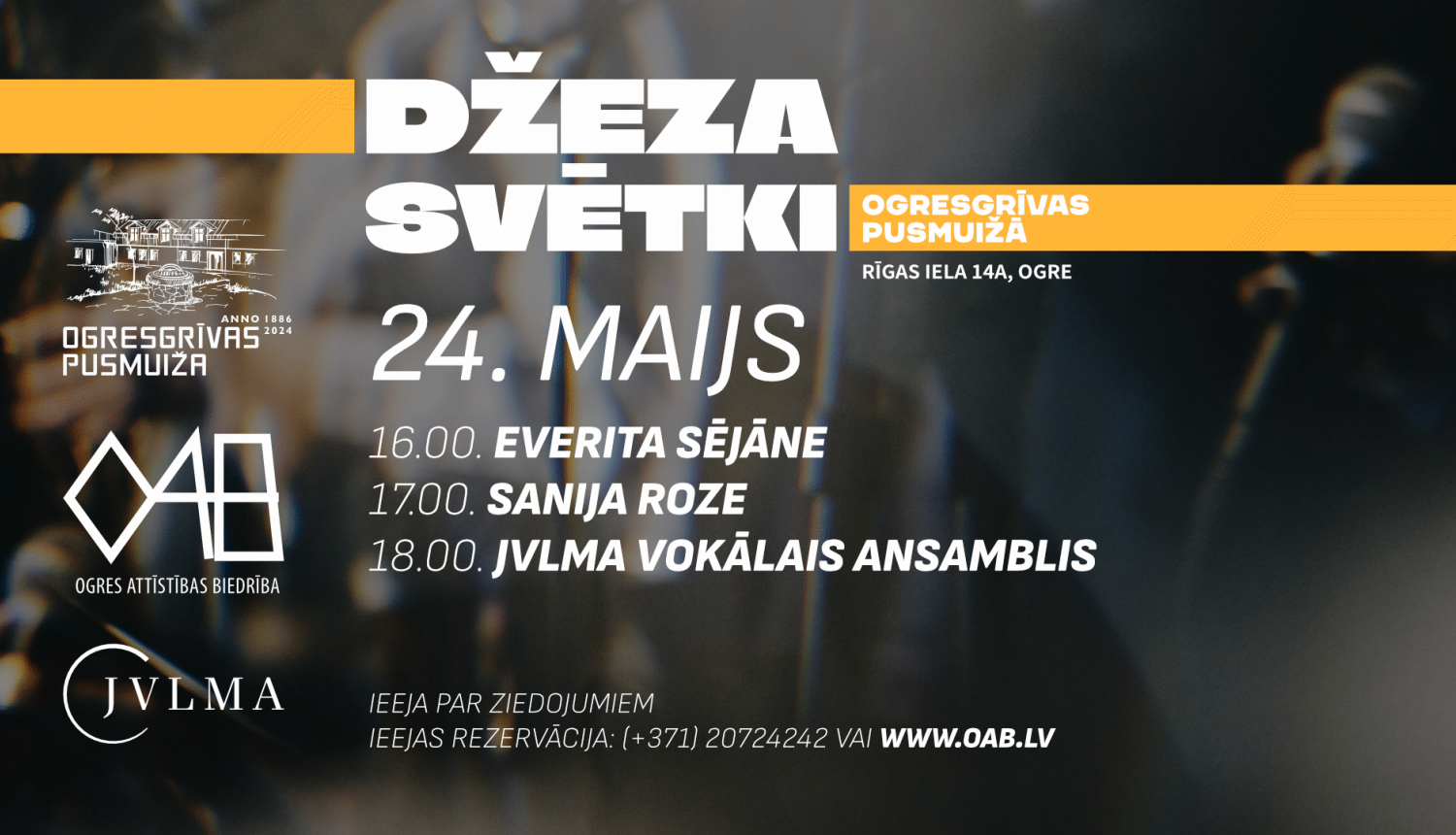 24.⁠ ⁠maijā no plkst. 16.00 aicinām uz Jāzepa Vītola Mūzikas akadēmijas džeza nodaļas studentu koncerteksāmenu. Trīs daļas, trīs dažādi stāsti. Rezervāciju uz pasākumu veikt iepriekš. 16.00-16.40 Everitas Sējānes programma Puzzle. Tajā apvienota džeza brīvība, populārās mūzikas melodiskums un personisks rokraksts. Uzstāsies plašs mūziķu sastāvs, tostarp stīgu kvartets un vokālā grupa. 17.00-17.40 Sanijas Rozes programma, kas sastāv no oriģinālkompozīcijām latviešu valodā. Šie skaņdarbi apvieno gan spēcīgas,