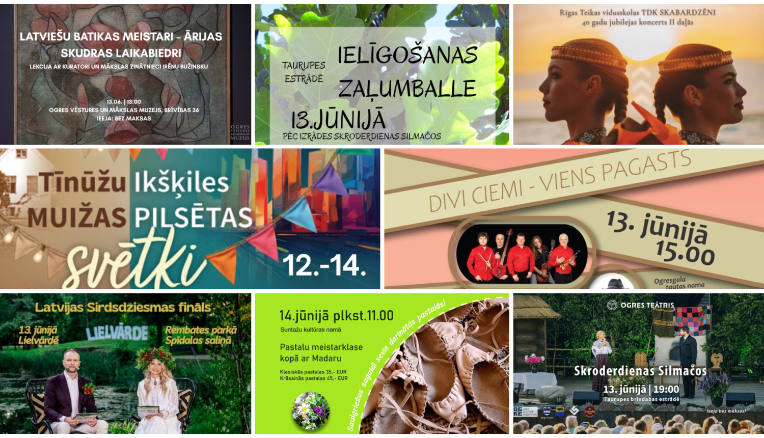 Nedēļas nogales pasākumu afišu kolāža