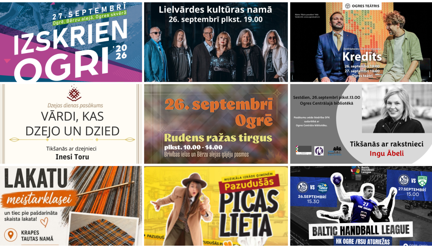 Nedēļas nogales pasākumu afišu kolāža