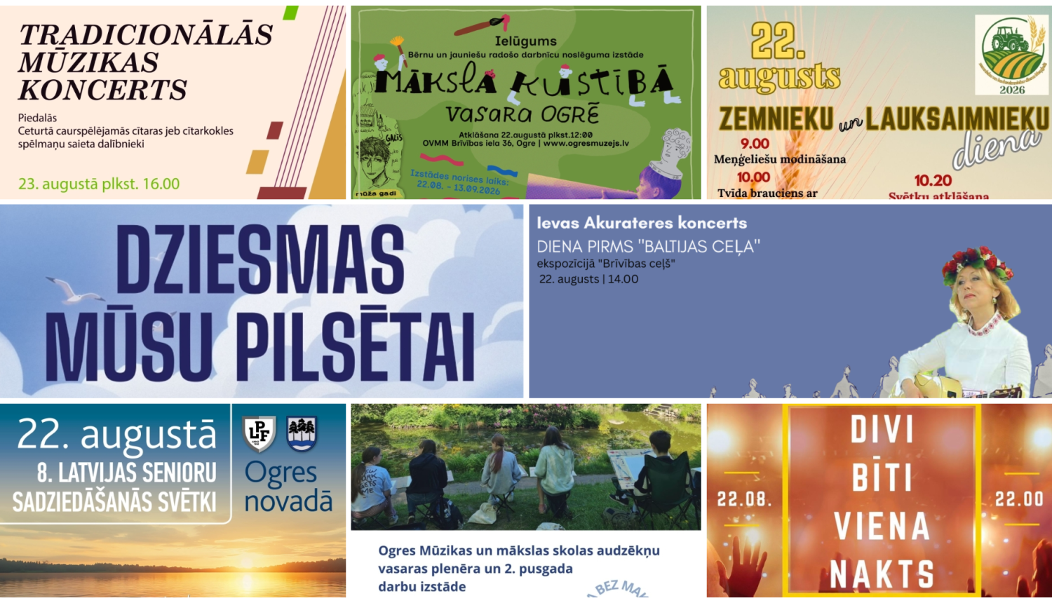 Nedēļas nogales pasākumu afišu kolāža